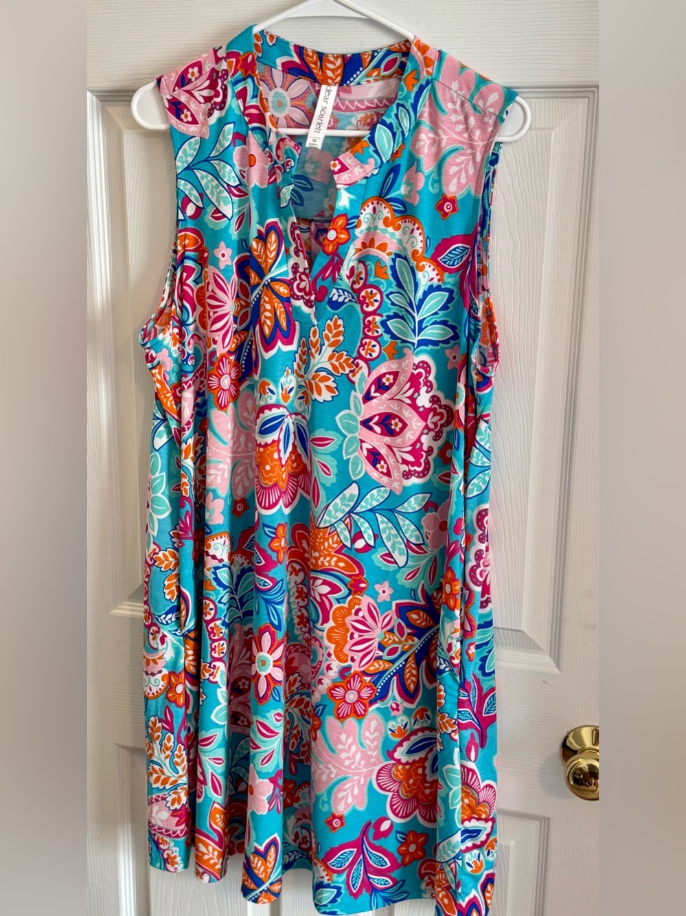 Vibrant Sleeveless Dress in Turquoise, Pink & Orange